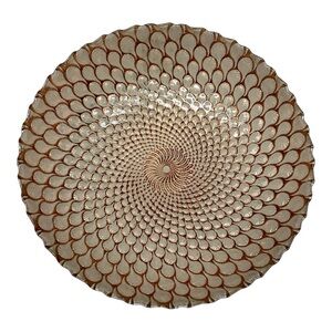 Akcam Ostrich Feather Turkish Art Glass Centerpiece Bowl Orange White Silver VTG